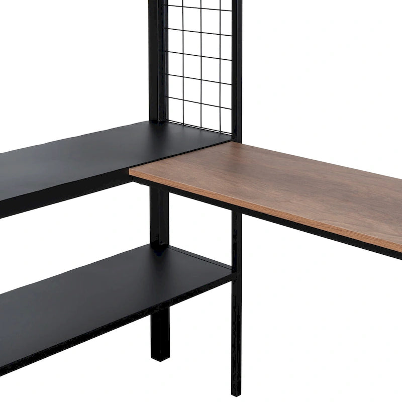 Metal Full Size Loft Bed with Desk & Shelves/ Sturdy Metal Bed Frame