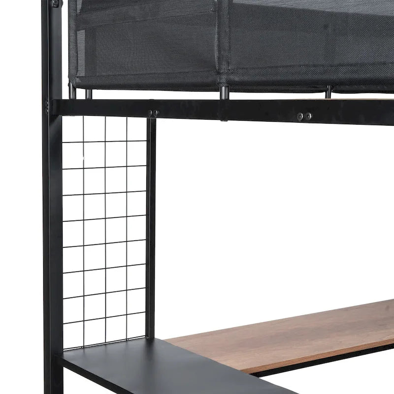 Metal Full Size Loft Bed with Desk & Shelves/ Sturdy Metal Bed Frame