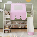 Full size Wooden Loft Bed House-shaped Frame with a Tent