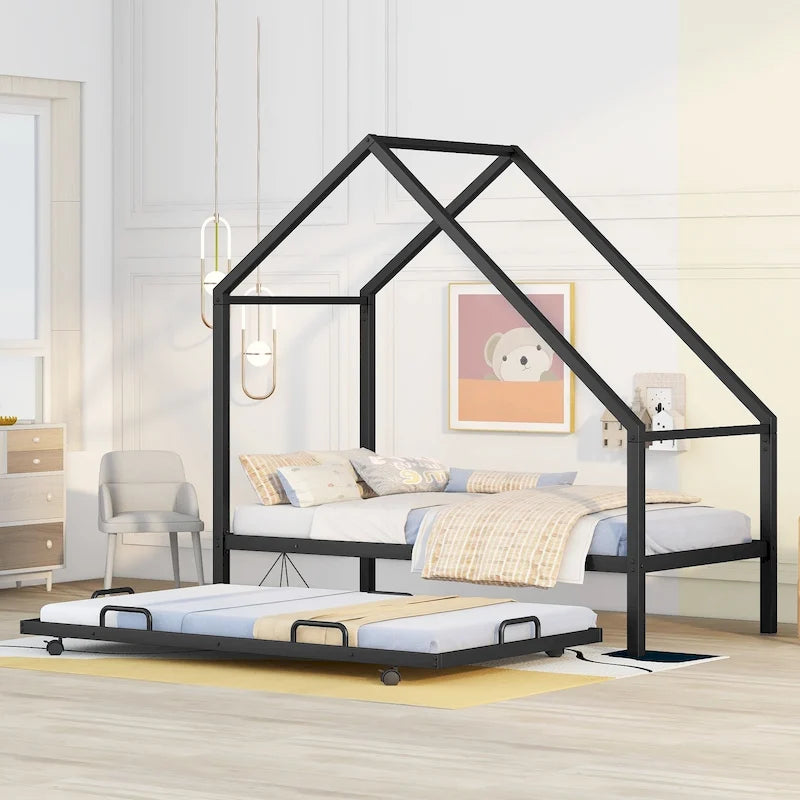 Metallhausbett mit Ausziehbett, Hausbett für zwei Personen