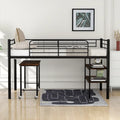 Twin Size Metal Loft Bed with Desk and Shelves