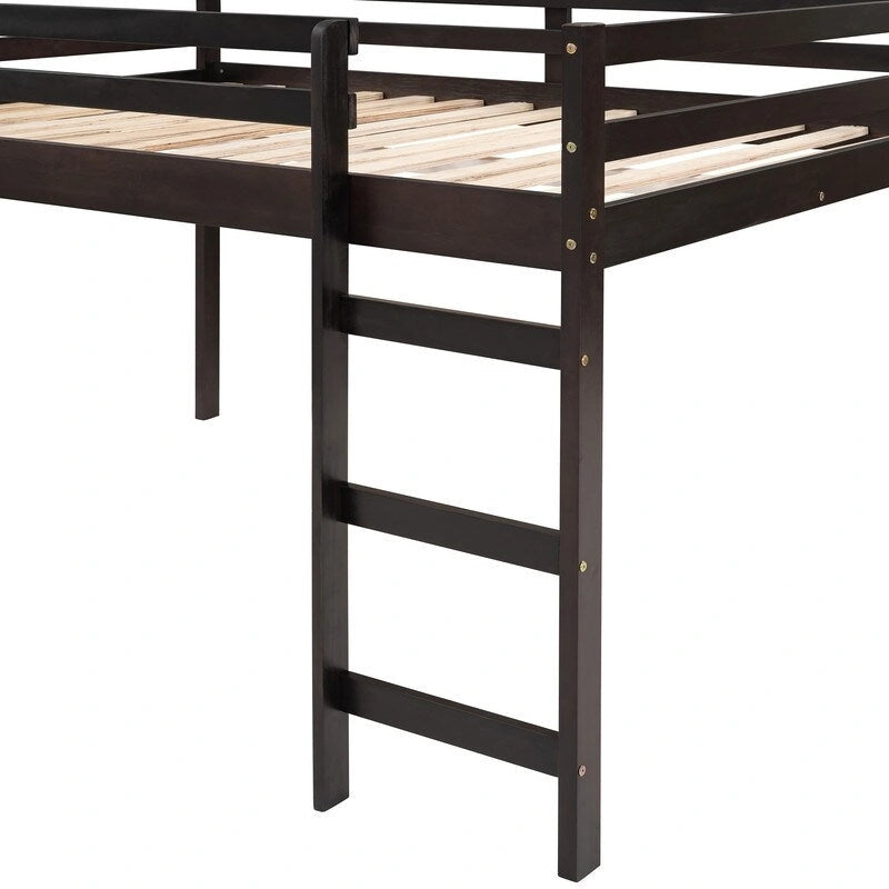 Kids Loft Bed with Slide, Full Size, Wood Low Loftbed Frame with Ladder and Underneath Spacious Space, for Boys Girls