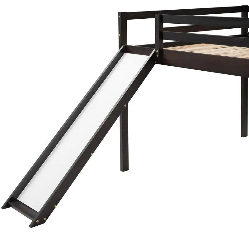 Kids Loft Bed with Slide, Full Size, Wood Low Loftbed Frame with Ladder and Underneath Spacious Space, for Boys Girls