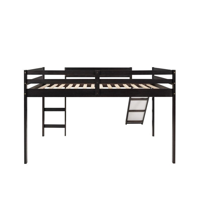 Kids Loft Bed with Slide, Full Size, Wood Low Loftbed Frame with Ladder and Underneath Spacious Space, for Boys Girls