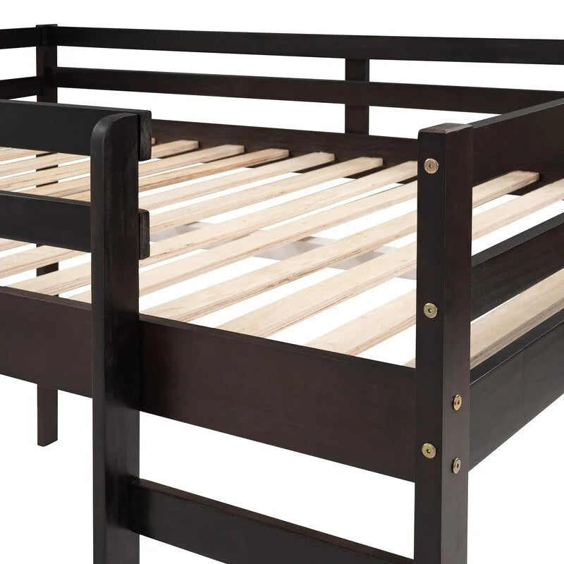 Kids Loft Bed with Slide, Full Size, Wood Low Loftbed Frame with Ladder and Underneath Spacious Space, for Boys Girls