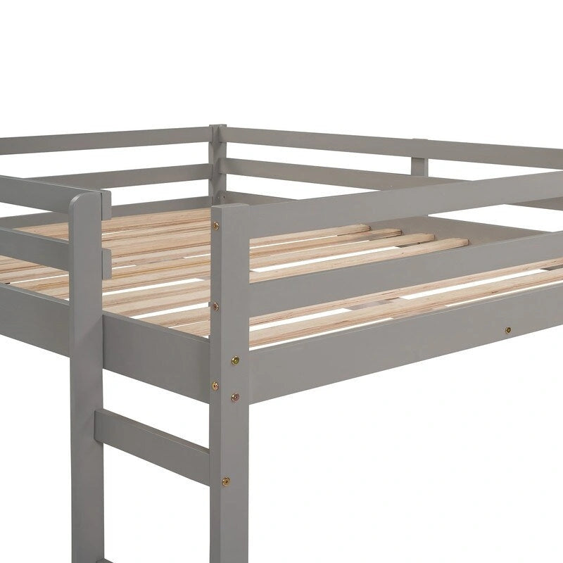 Kids Loft Bed with Slide, Full Size, Wood Low Loftbed Frame with Ladder and Underneath Spacious Space, for Boys Girls