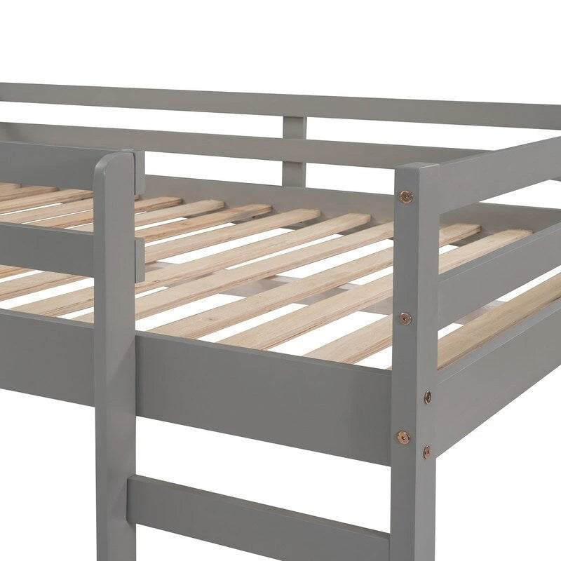Kids Loft Bed with Slide, Full Size, Wood Low Loftbed Frame with Ladder and Underneath Spacious Space, for Boys Girls
