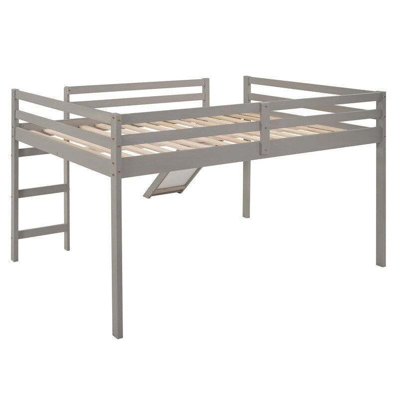 Kids Loft Bed with Slide, Full Size, Wood Low Loftbed Frame with Ladder and Underneath Spacious Space, for Boys Girls