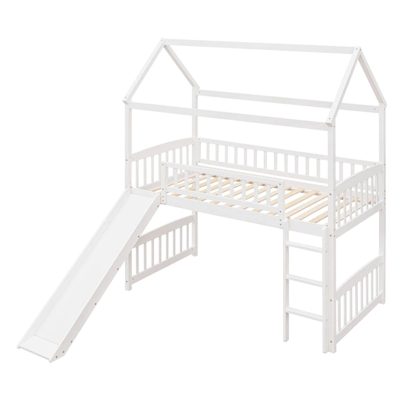Twin Loft Bed with Slide,House Bed with Slide