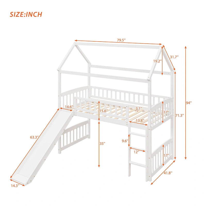 Twin Loft Bed with Slide,House Bed with Slide