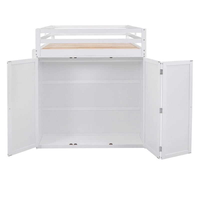 Full size Loft Bed with Drawers,Desk,and Wardrobe-Gray