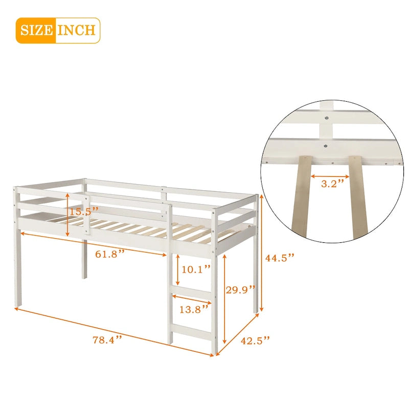 Low Study Twin Loft Bed with Cabinet and Rolling Portable Desk - Espresso
