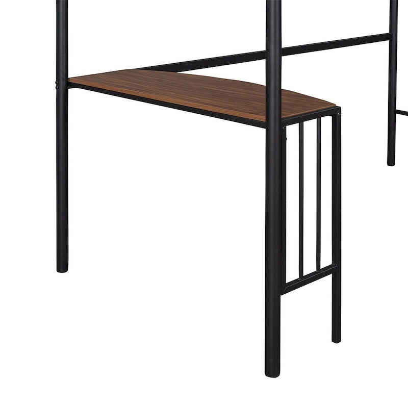Twin Metal Loft Bed with Desk, Ladder, and Guardrails