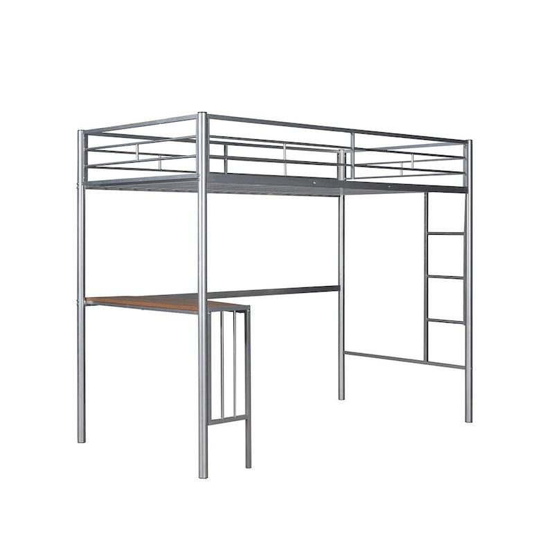 Twin Metal Loft Bed with Desk, Ladder, and Guardrails