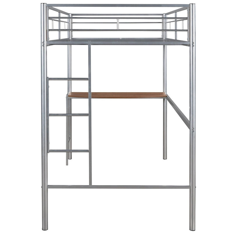 Twin Metal Loft Bed with Desk, Ladder, and Guardrails