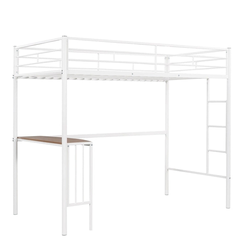 Twin Metal Loft Bed with Desk, Ladder, and Guardrails