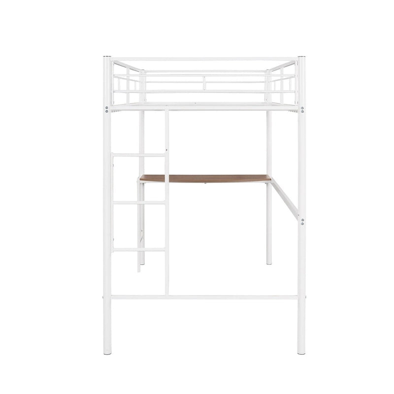 Twin Metal Loft Bed with Desk, Ladder, and Guardrails