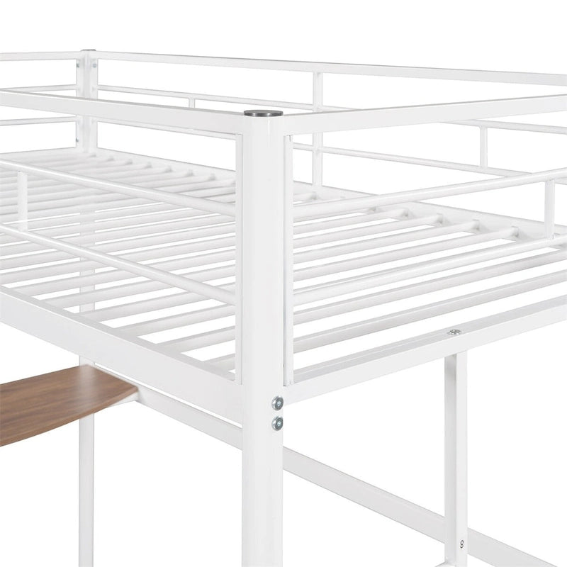 Twin Metal Loft Bed with Desk, Ladder, and Guardrails