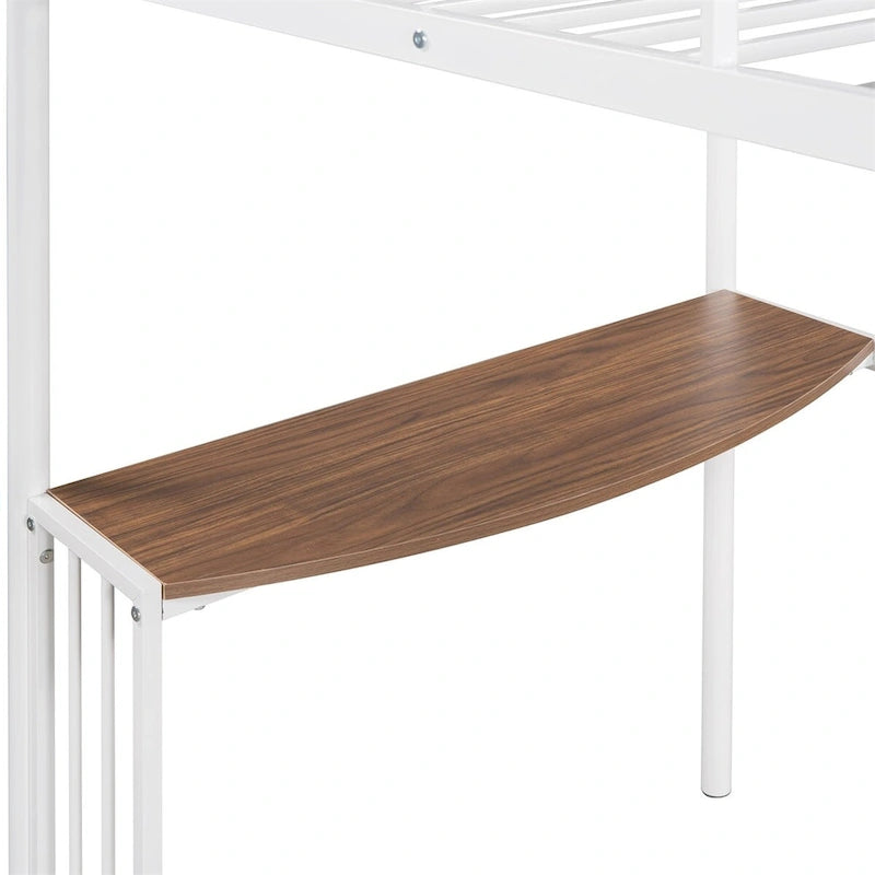 Twin Metal Loft Bed with Desk, Ladder, and Guardrails