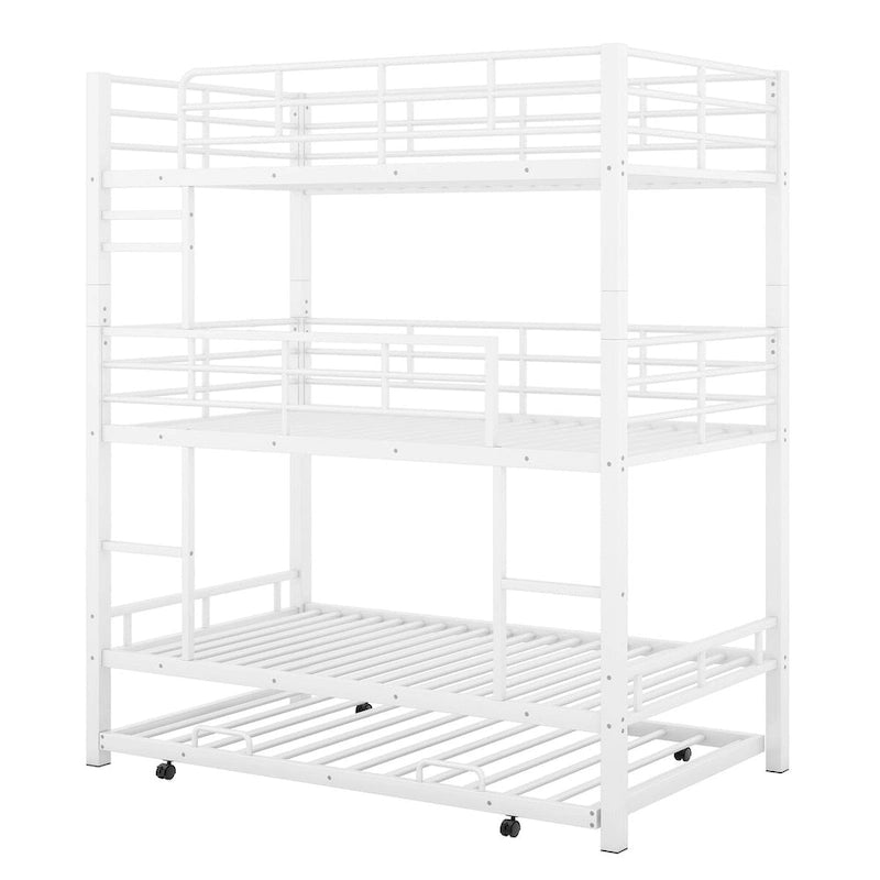 Metal Twin Size Triple Bunk Bed With Trundle