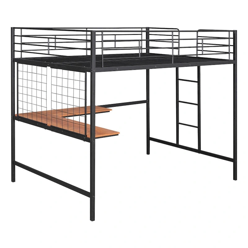 Full Metal Loft Bed with Desk and Metal Grid