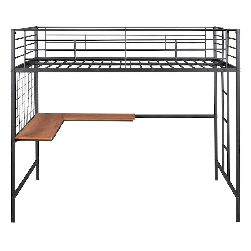 Full Metal Loft Bed with Desk and Metal Grid