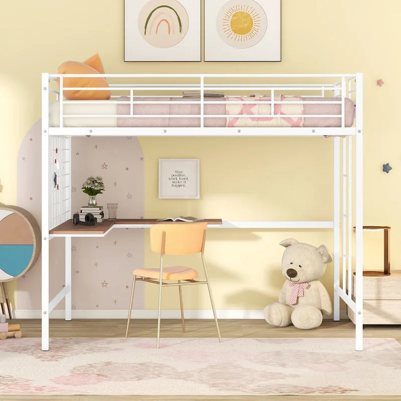 Full Metal Loft Bed with Desk and Metal Grid