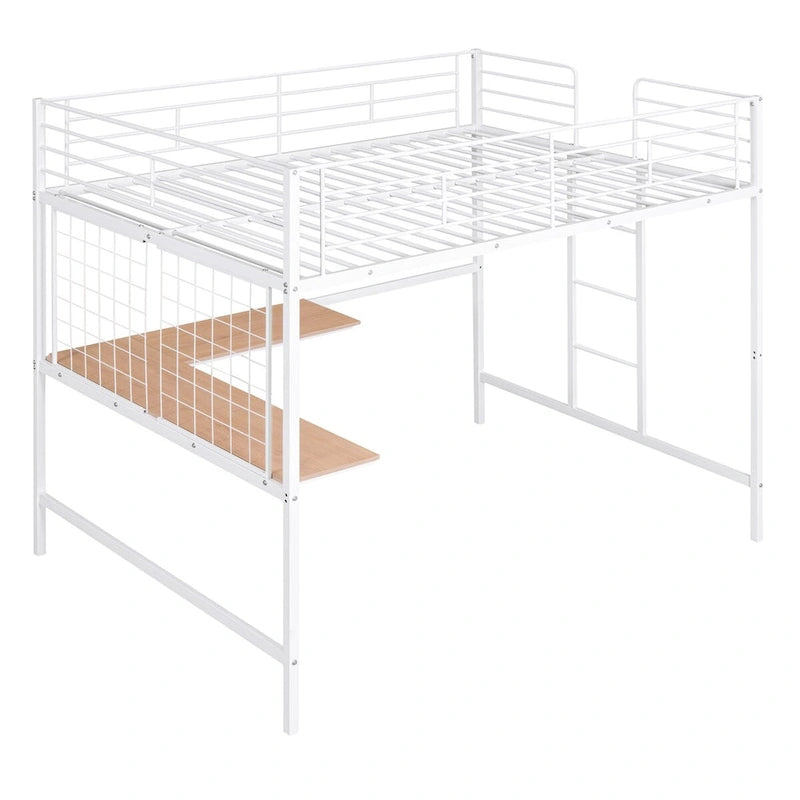 Full Metal Loft Bed with Desk and Metal Grid