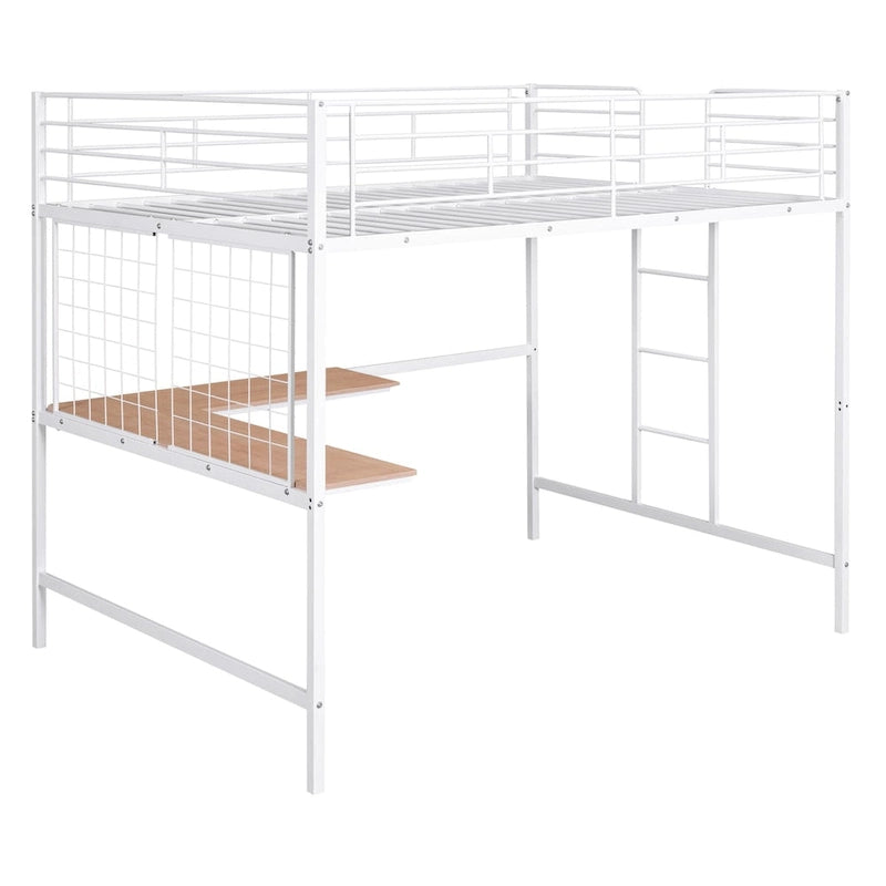 Full Metal Loft Bed with Desk and Metal Grid