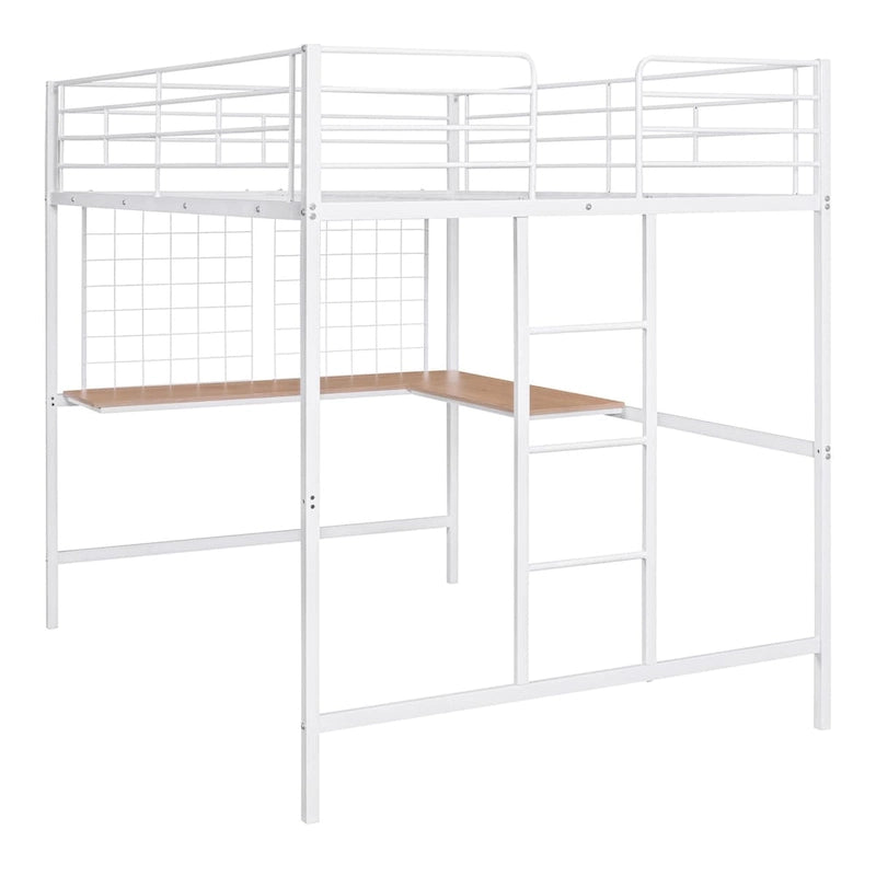 Full Metal Loft Bed with Desk and Metal Grid