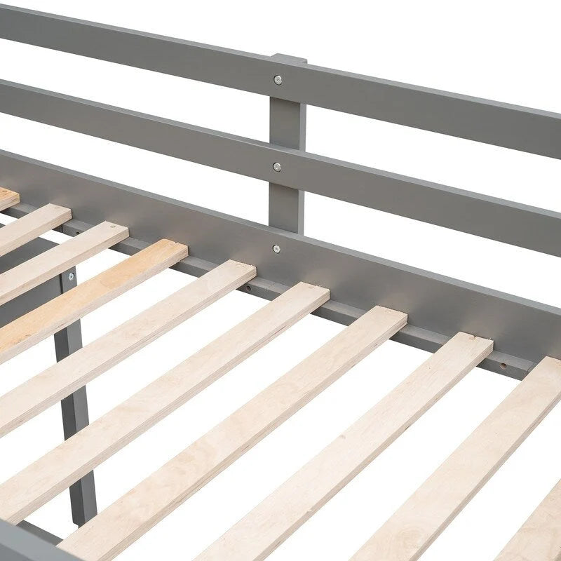 Twin Size Low Loft Bed with Cabinet and Rolling Portable Desk