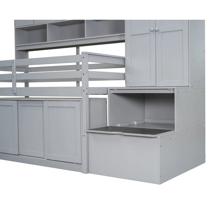 Twin Size Wooden Loft Bed Big Storage with Under-bed Desk