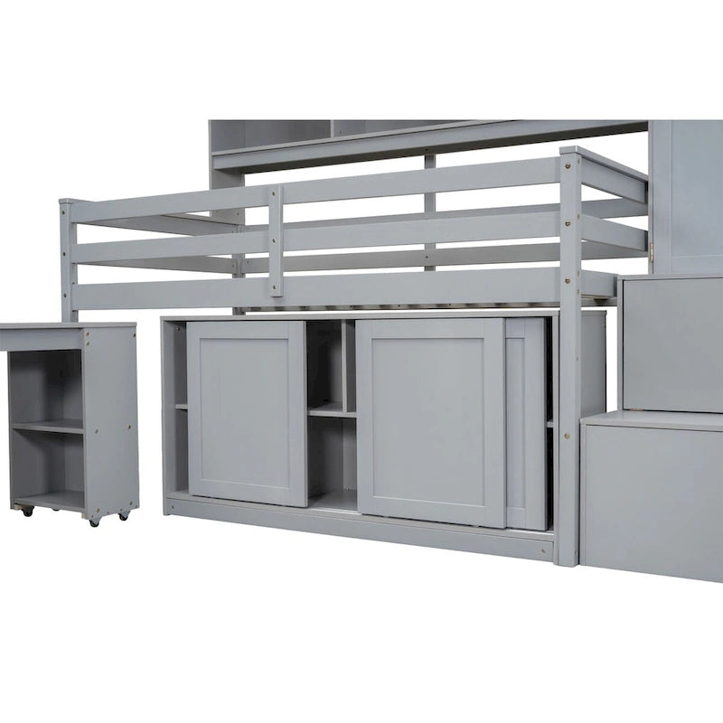 Twin Size Wooden Loft Bed Big Storage with Under-bed Desk
