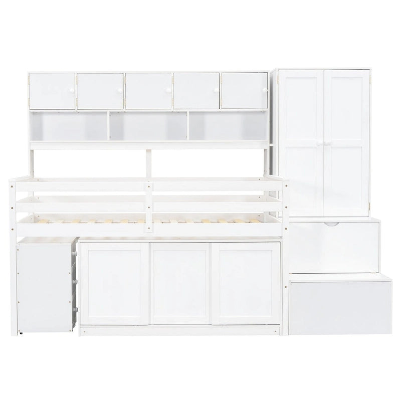 Twin Size Wooden Loft Bed Big Storage with Under-bed Desk