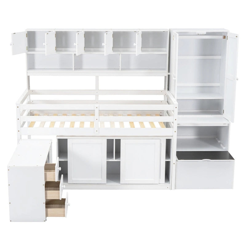 Twin Size Wooden Loft Bed Big Storage with Under-bed Desk