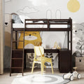 Twin size Loft Bed with Drawers, Cabinet, Shelves and Desk, Wooden Loft Bed with Desk