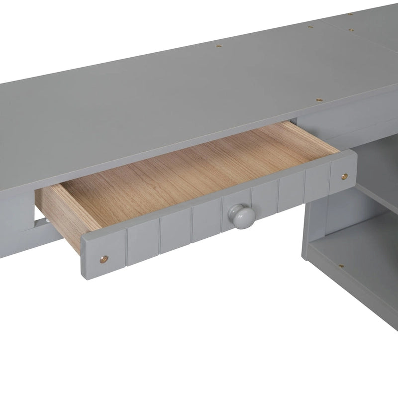 Twin size Loft Bed with Drawers, Cabinet, Shelves and Desk, Wooden Loft Bed with Desk