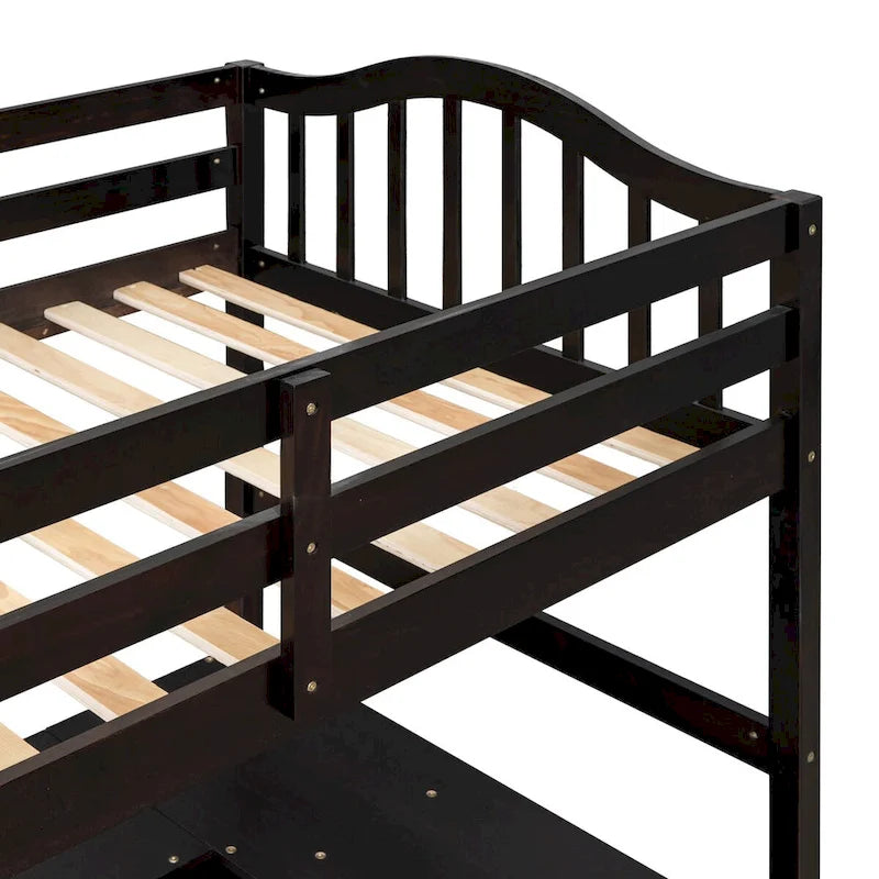 Twin size Loft Bed with Drawers, Cabinet, Shelves and Desk, Wooden Loft Bed with Desk