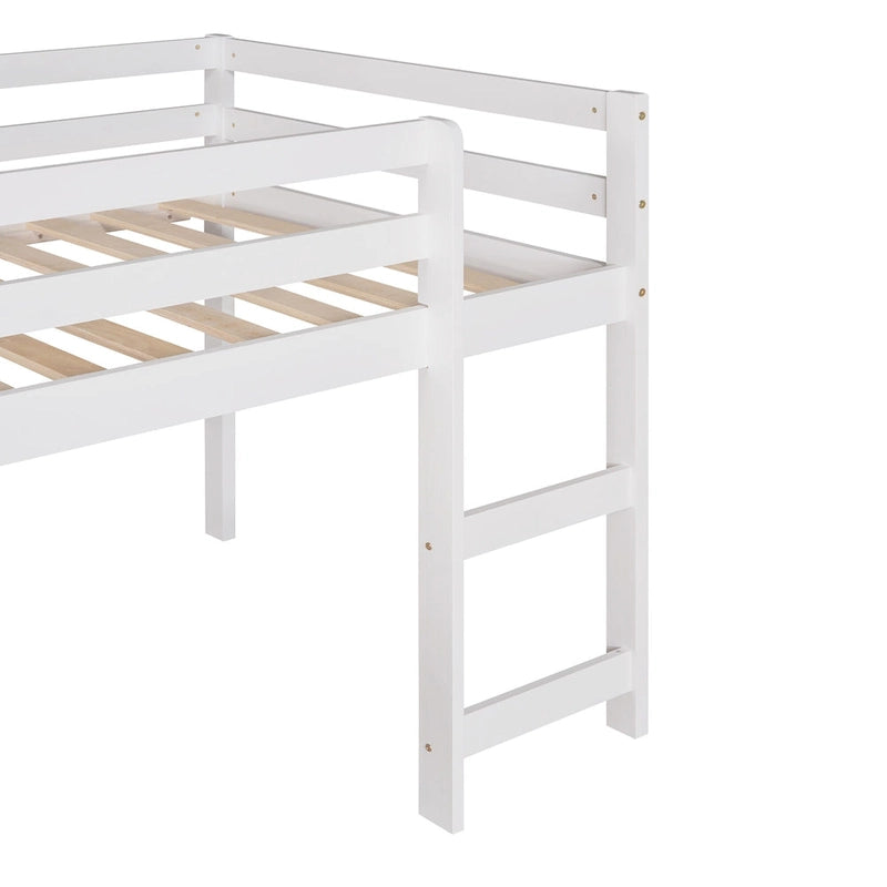 Cama alta de madera maciza tamaño Twin con divertido tobogán