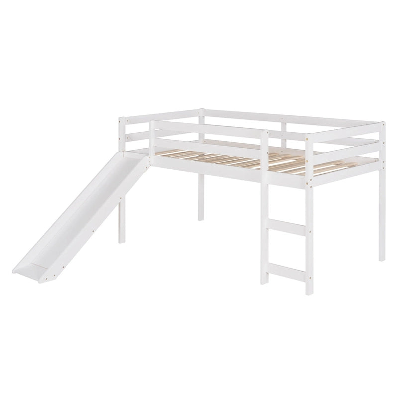 Cama alta de madera maciza tamaño Twin con divertido tobogán