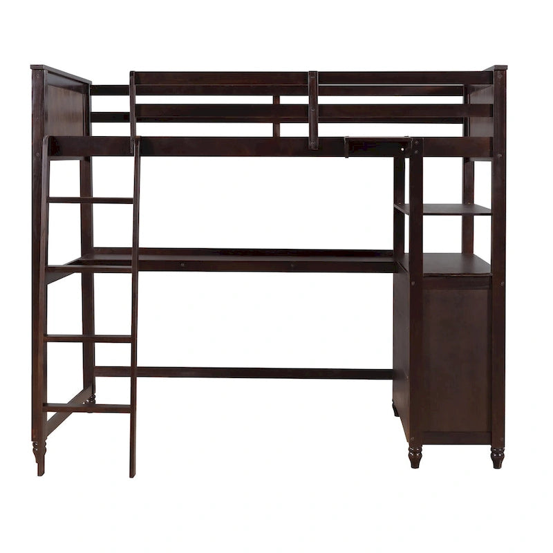 Twin Size Solid Wood Loft Bed with Drawers Chest and Desk, Shelves
