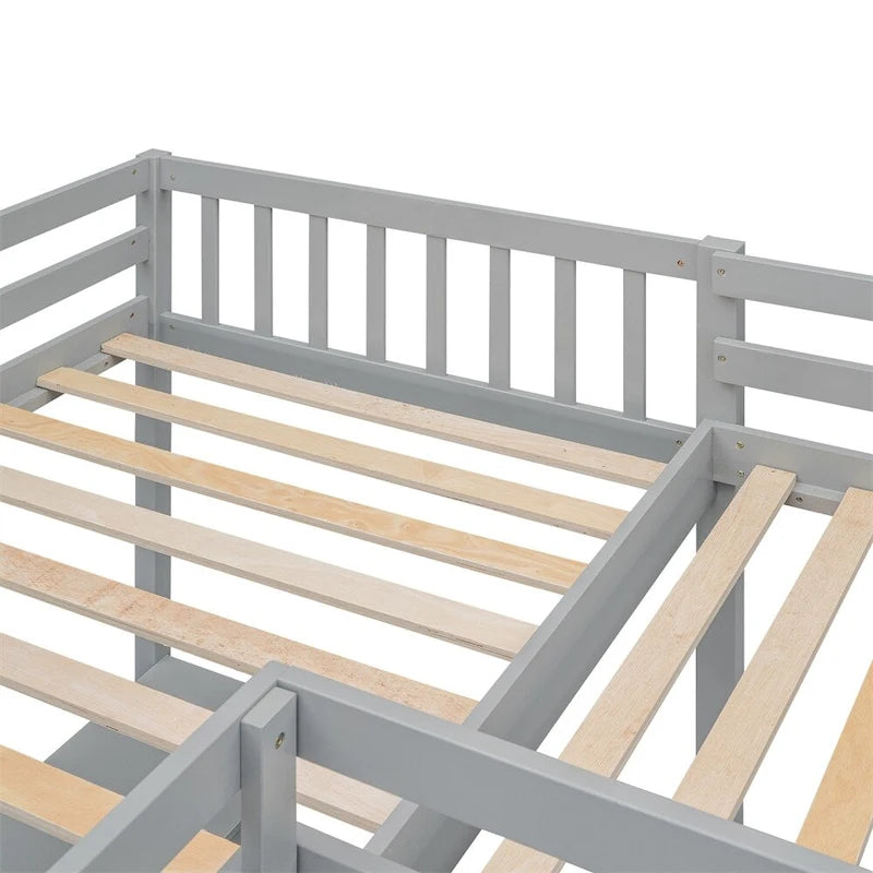 Twin Size Wood L-Shaped Loft Bed with Ladder and 2 Built-in Desks