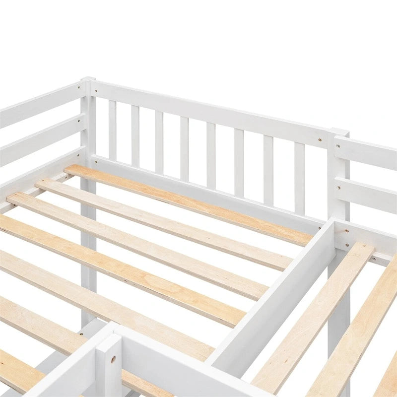 Twin Size Wood L-Shaped Loft Bed with Ladder and 2 Built-in Desks