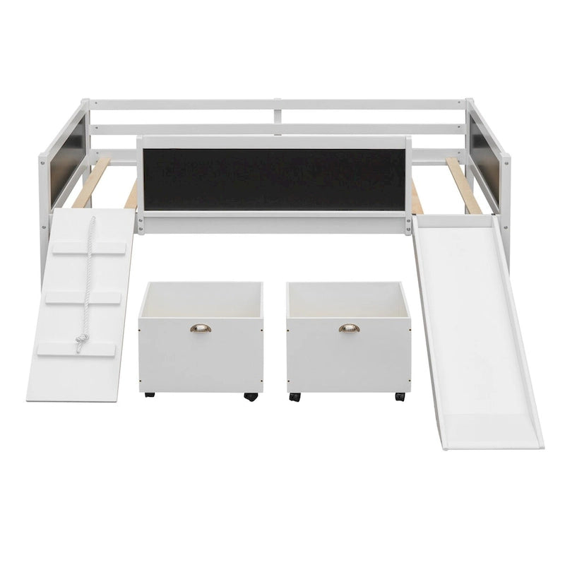 Pine Loft Bed with Climbing Frame, Rope, and Chalkboard