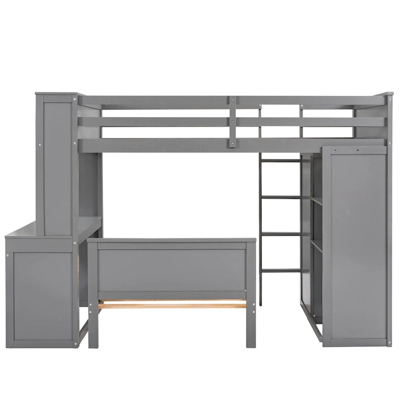 Hochbett in Twin-Größe mit freistehendem Bett, Regalen, Schreibtisch und Kleiderschrank