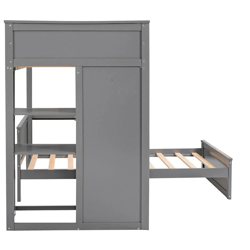 Hochbett in Twin-Größe mit freistehendem Bett, Regalen, Schreibtisch und Kleiderschrank