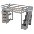 Loft Bed with Storage Drawers and Stairs, Wooden Loft Bed with Shelves