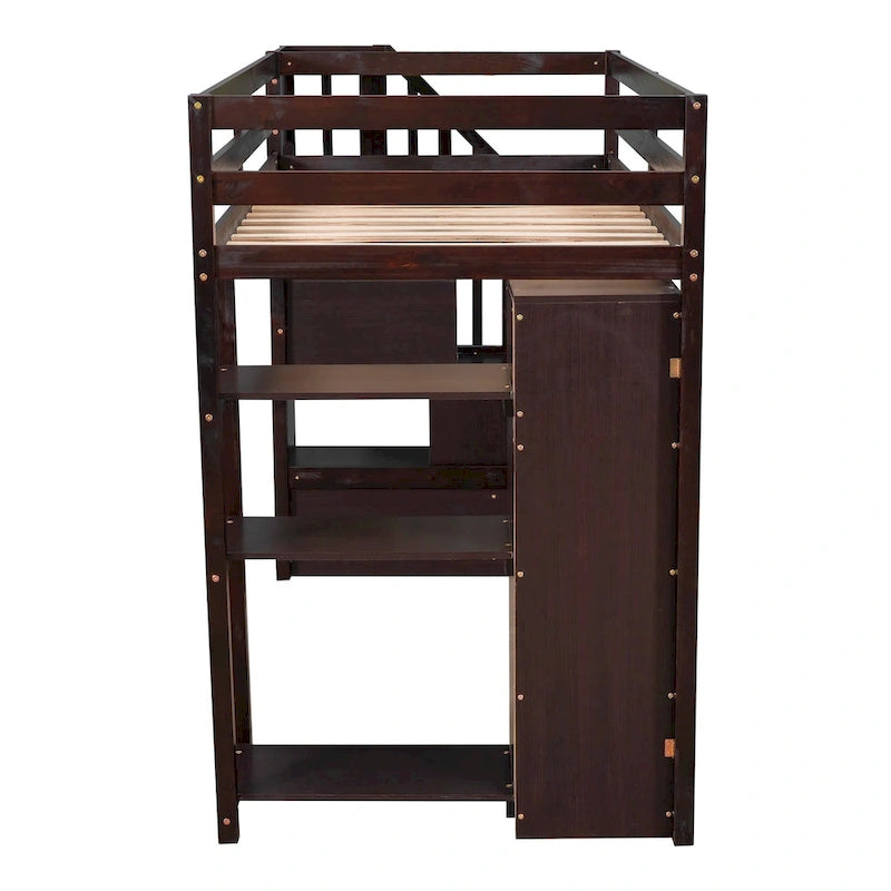 Loft Bed with Storage Drawers and Stairs, Wooden Loft Bed with Shelves