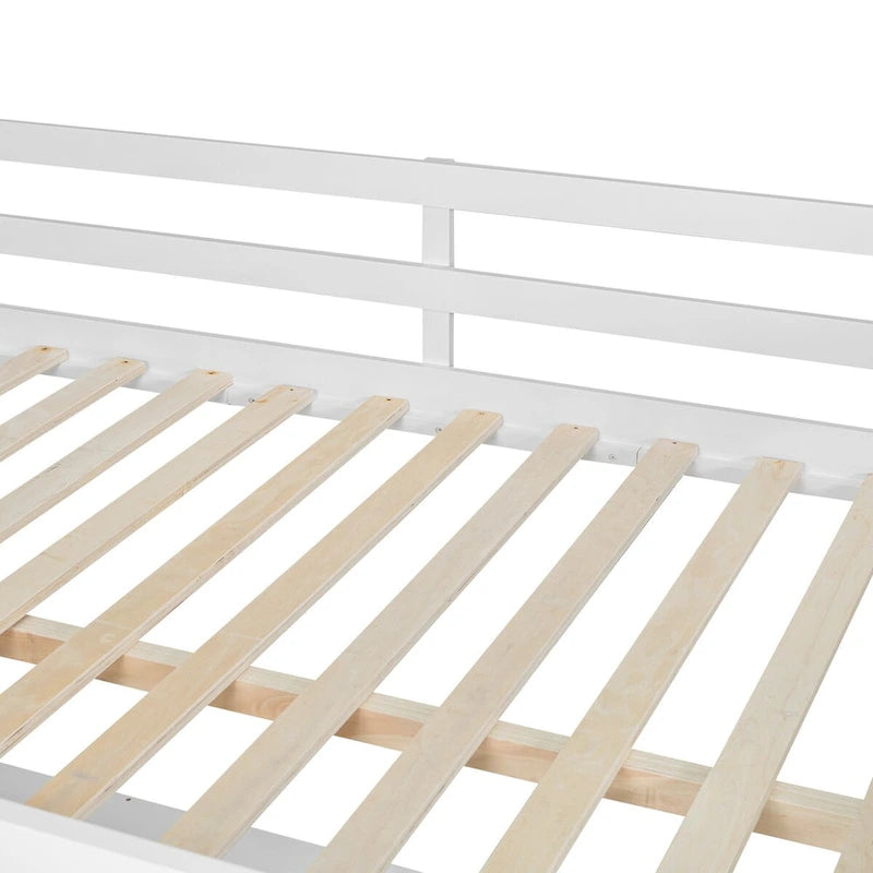 Full Size Wooden Loft Bed with U-shaped Desk, Drawers and Storage Shelves