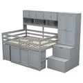 Full Size Wooden Loft Bed Big Storage with Under-bed Desk, with Drawers, with Shelves
